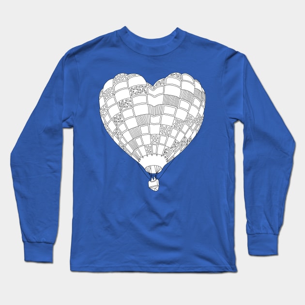 Heart Hot Air Balloon, Adult Coloring Illustration Long Sleeve T-Shirt by annagrunduls